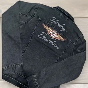 HARLEY DAVIDSON EMBROIDERED WOMEN'S SILVER WING LIGHT INDIGO DENIM JACKET LARGE